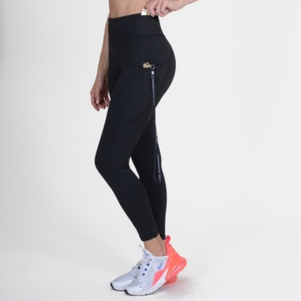 High Waist 5 Pocket Workout Leggings - BLACK